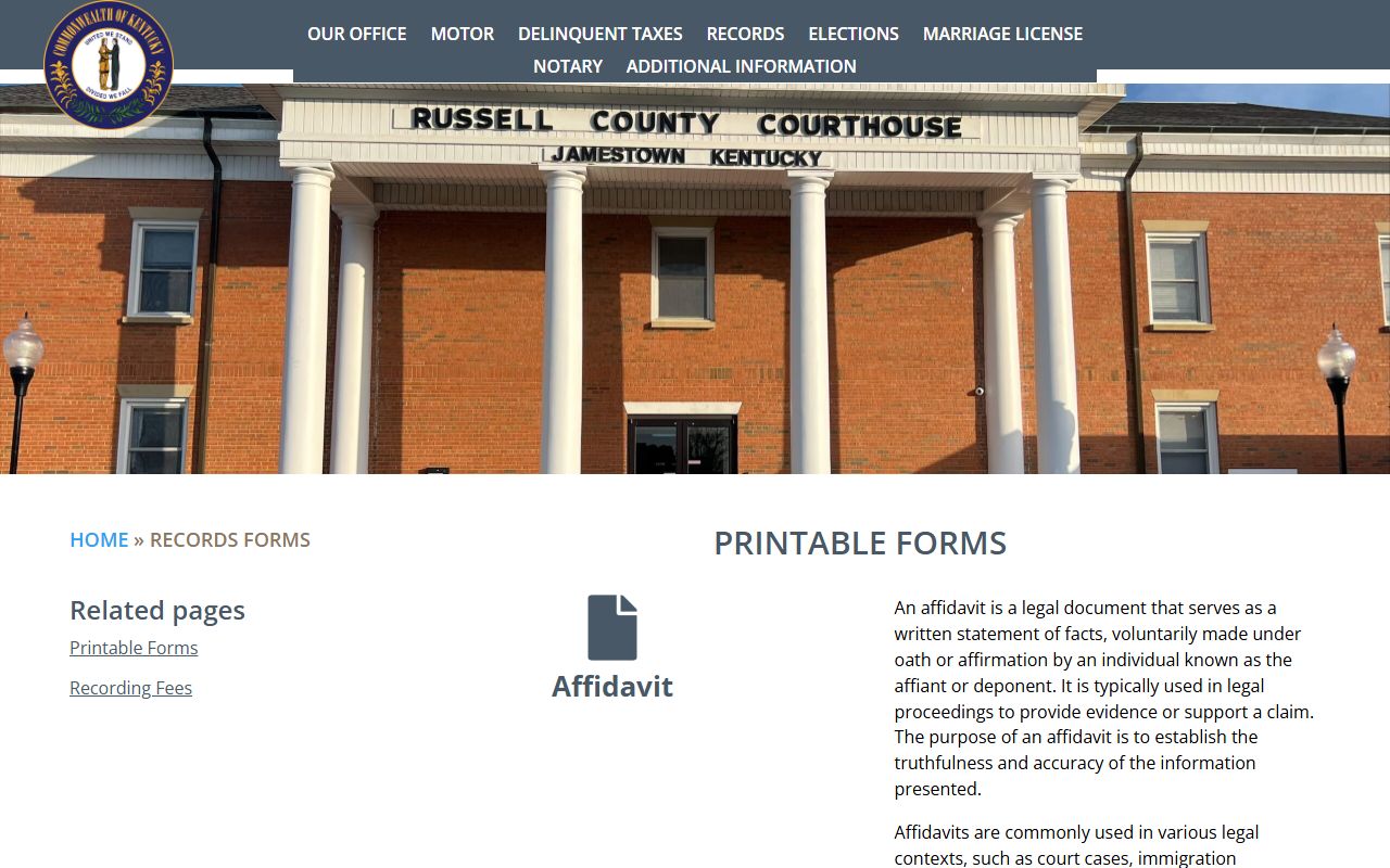 Russell County County Clerk records forms page