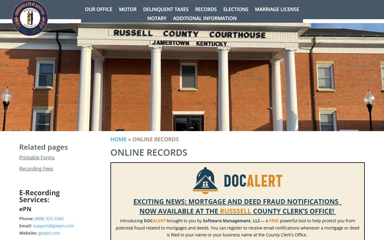 Russell County County Clerk online records eCCLIX page