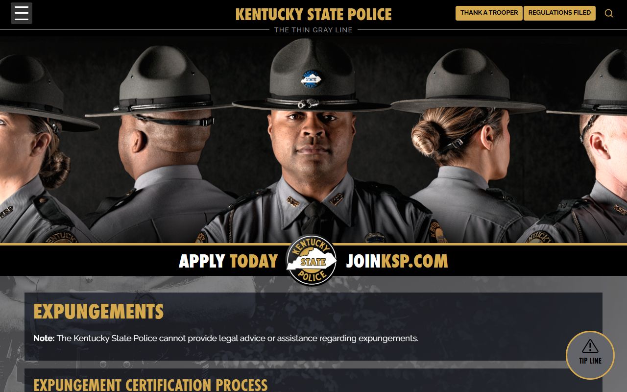 Russell County criminal court records Kentucky State Police expungement page