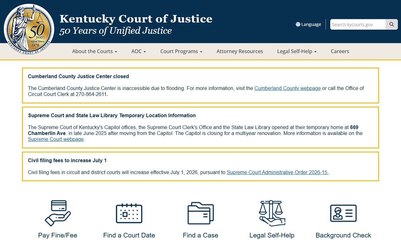 Russell County Court records Kentucky Court of Justice access page