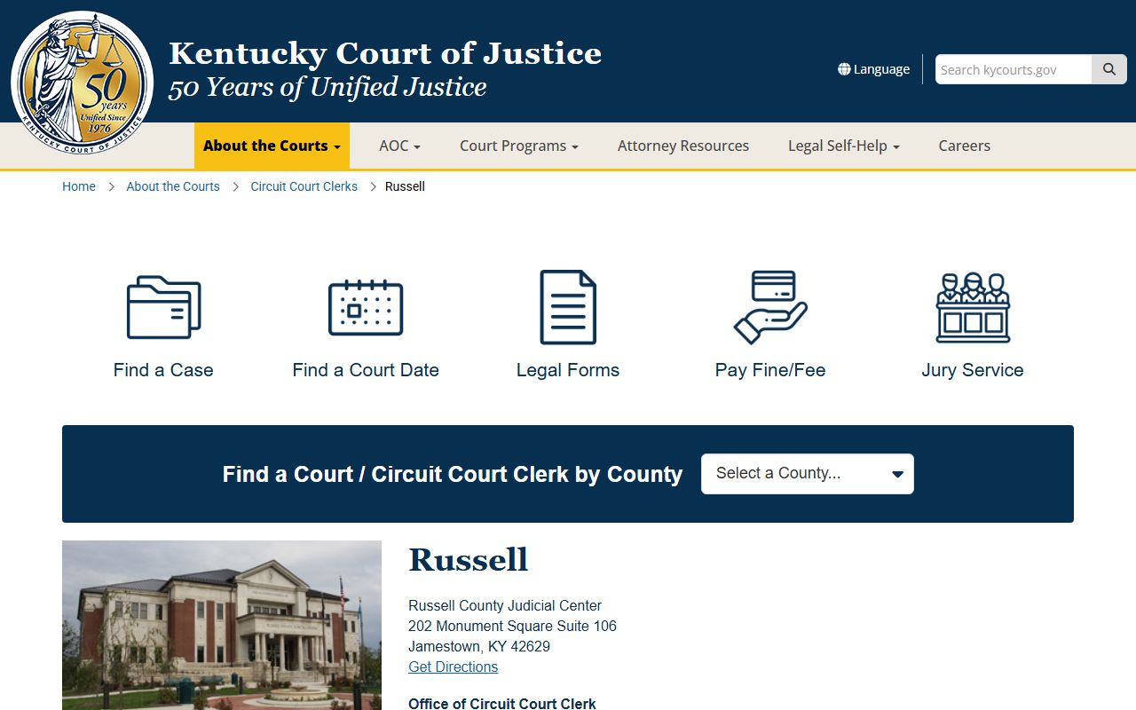 Russell County Court records Judicial Center contact block