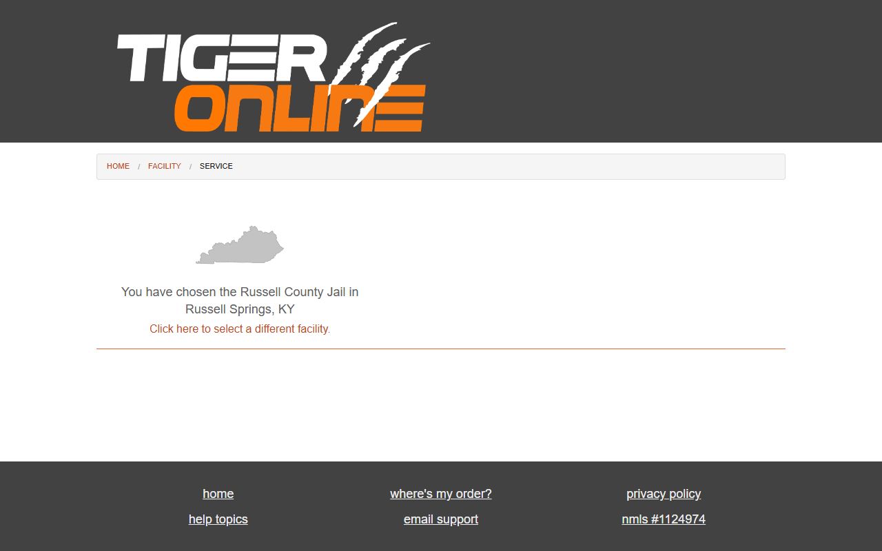 Tiger Commissary page for Russell County Jail