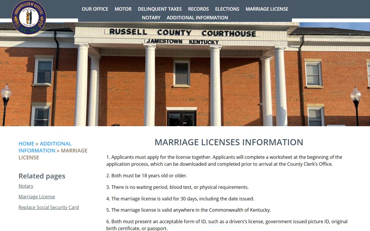 Russell County Clerk marriage license page