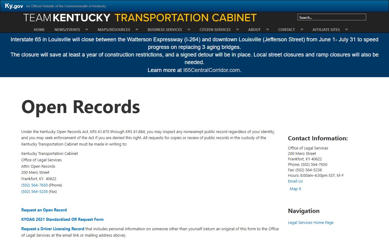 Kentucky open-records guidance page